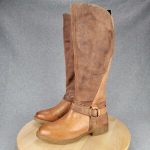 Roan Bed Stu Karolus Boots Women 6 Brown Tan Leather Tall Riding Distressed